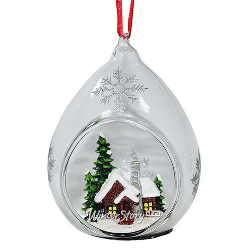 Стеклянный шар с композицией Заснеженный Домик 8*7*11 см, подвеска Forest Market