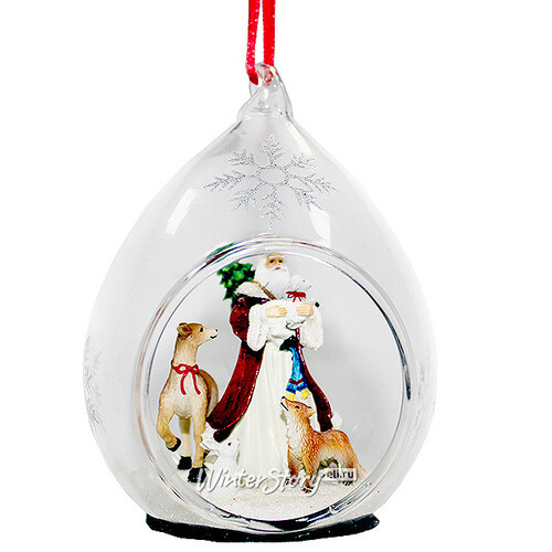 Стеклянный шар с композицией Санта с Животными 8*7*11 см, подвеска Forest Market