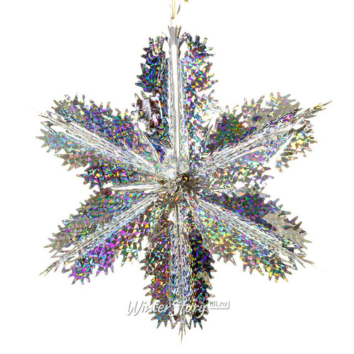 Снежинка из фольги Ажурная 40 см серебряная голографическая Holiday Classics