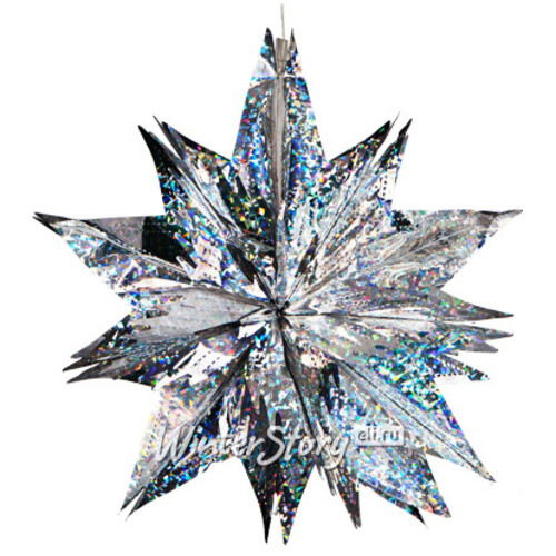 Звезда из фольги Объемная 40 см серебряная голографическая Holiday Classics