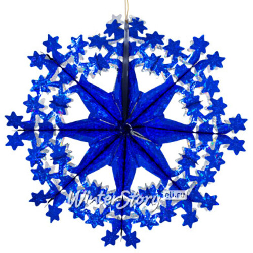 Снежинка из фольги Лучистая 40 см синяя с серебром голографическим Holiday Classics