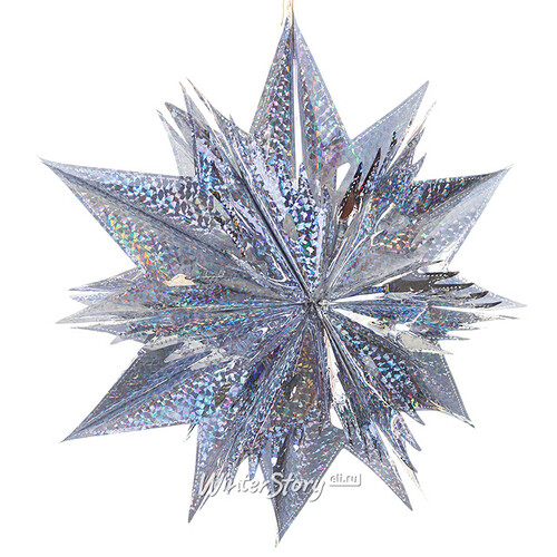Звезда из фольги Объемная 60 см серебряная голографическая Holiday Classics