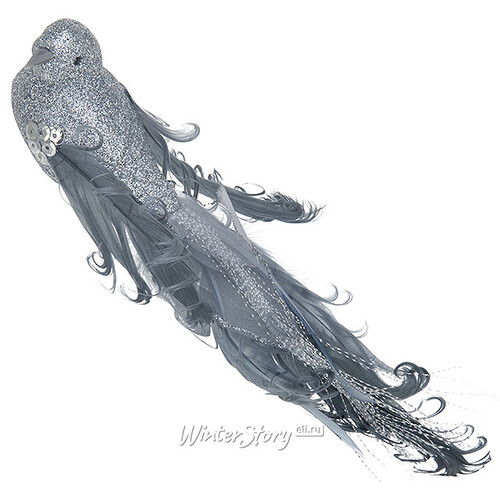 Елочное украшение "Птичка кудряшка", 22 см, серебро, клипса Koopman