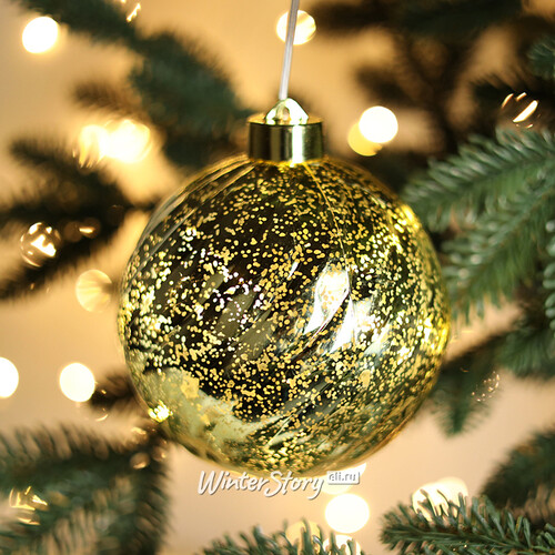 Светящийся елочный шар Эвелин 12 см золотой, 5 теплых белых LED ламп, на батарейках Kaemingk