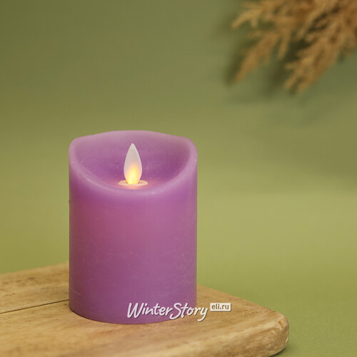 Светодиодная свеча с имитацией пламени 10 см, фиолетовая восковая, батарейка Peha