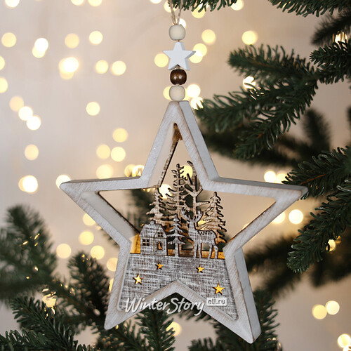 Декоративный светильник Звезда Apeldoorn Story - Рождество в лесу 14 см, на батарейках Kaemingk