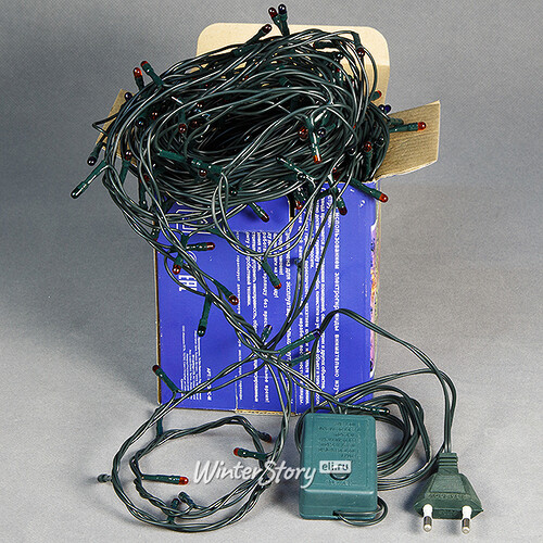Гирлянда для дома 400 разноцветных микроламп 20 м, зеленый ПВХ, контроллер, IP20 Snowhouse
