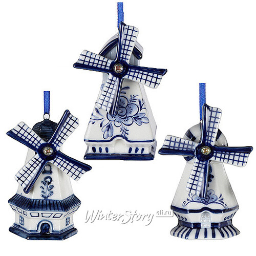 Елочная игрушка Ветряная Мельница в Дельфтском Стиле с Синей Крышей 8 см, подвеска Kurts Adler