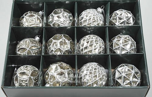 Набор стеклянных шаров, 8 см, 12 шт, серебро, стекло, подвеска Kaemingk