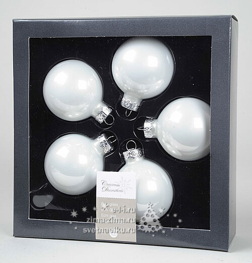 Набор стеклянных шаров 6 см, 5 шт, белый глянцевый Kaemingk