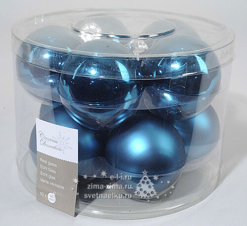 Набор стеклянных шаров 6 см, 10 шт, бирюзовый mix Kaemingk