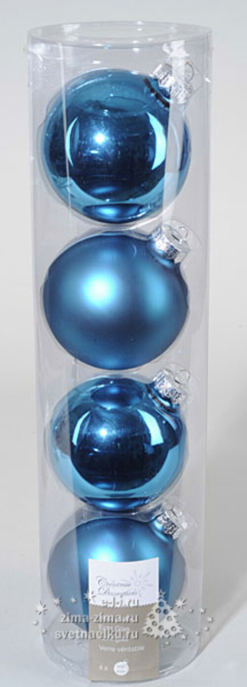 Набор стеклянных шаров 10 см, 4 шт, бирюзовый mix Kaemingk
