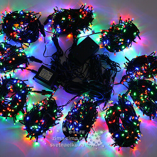 Комплект освещения Мульти для елки и дерева до 10 м, черный ПВХ, 10*100 разноцветных LED ламп, контроллер BEAUTY LED