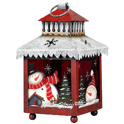 Фонарик рождественский Снеговички, 23*13*13 см, красный с белым Holiday Classics