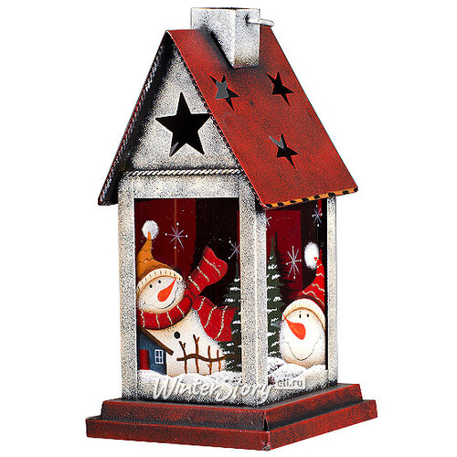 Фонарик рождественский Домик с трубой на крыше 25*14*14 см, белый с красным Holiday Classics