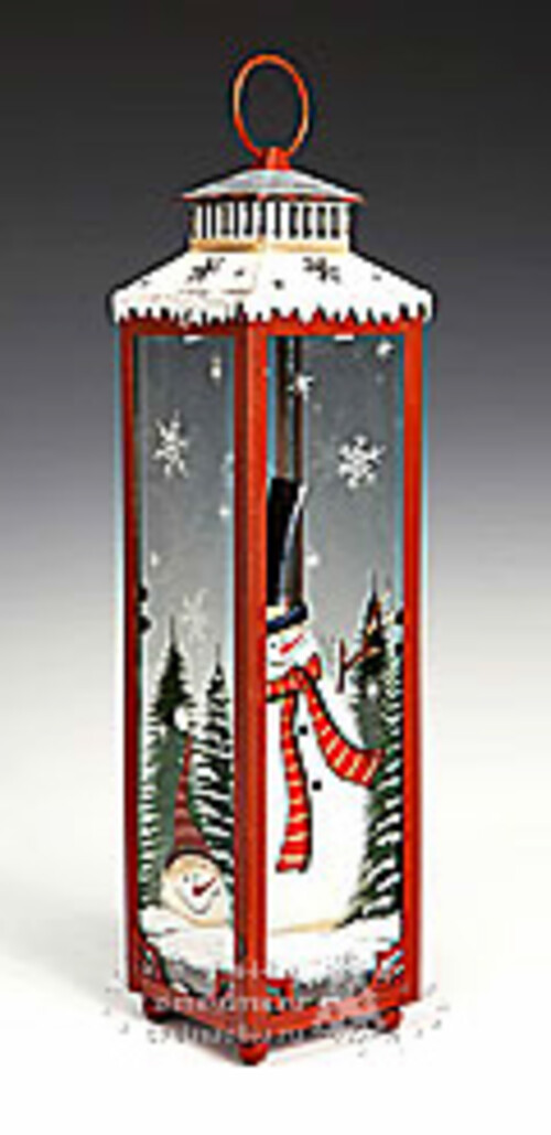 Фонарик рождественский красный со снеговичками высокий, 9*9*34 см Holiday Classics