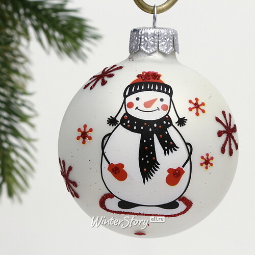 Стеклянный елочный шар Веселый снеговик Генри 6 см Коломеев
