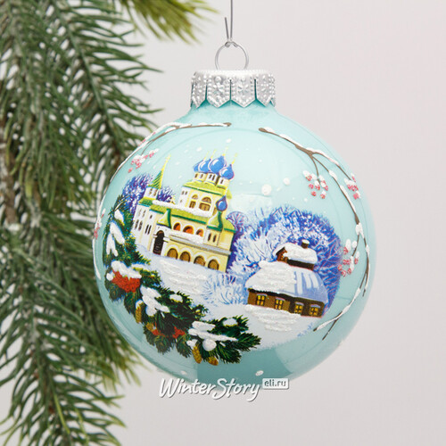 Стеклянный елочный шар Храм перед Рождеством 8 см Коломеев