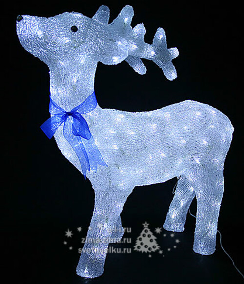 Олень с голубым бантом светящийся, 75см, уличный, акрил, 160 холодных белых лампы BEAUTY LED