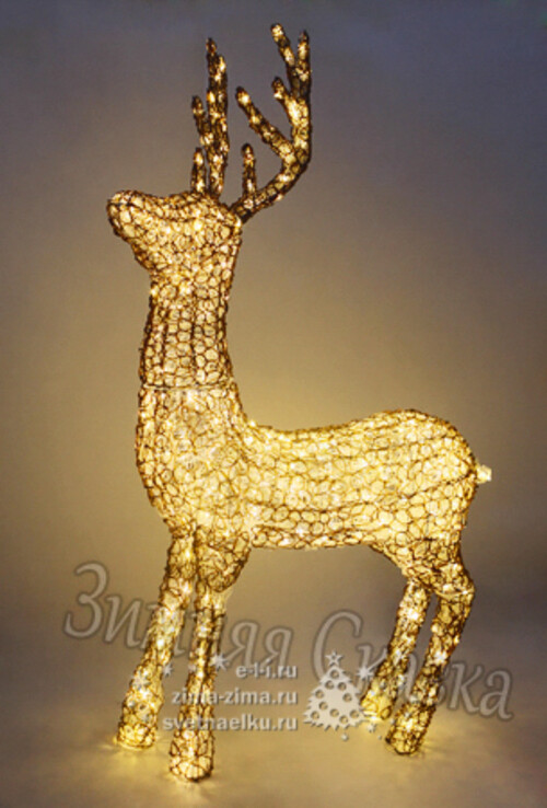 Олень светящийся "Ажурный", 135 см, золотисто-коричневые акриловые нити, 400 теплых белых LED ламп, 24V, для помещений BEAUTY LED