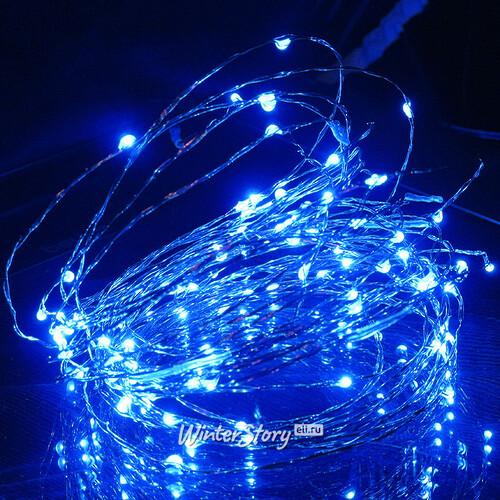 Светодиодная гирлянда Капельки на батарейках 30 синих MINILED ламп 3 м, медная проволока, контроллер Snowhouse