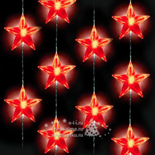 Гирлянда Штора  со звездами 1.4*1.2 м, 48 красных LED ламп, прозрачный ПВХ Торг Хаус