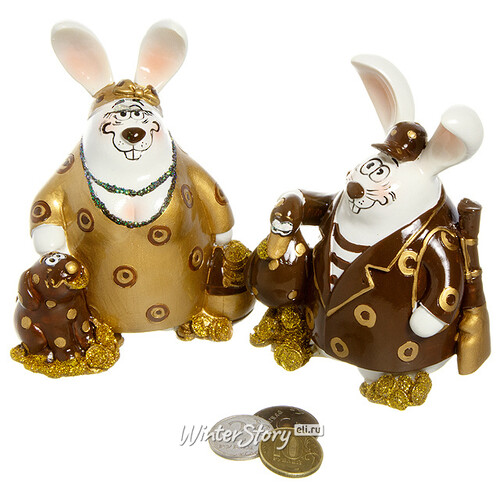 Копилка Кролик - Охотник, 11 см, белый с золотом Holiday Classics
