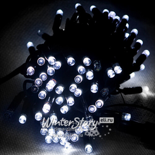Гирлянда светодиодная уличная Экспо 120 холодных белых LED ламп 20 м, мерцание, черный КАУЧУК, соединяемая, IP44 Царь Елка