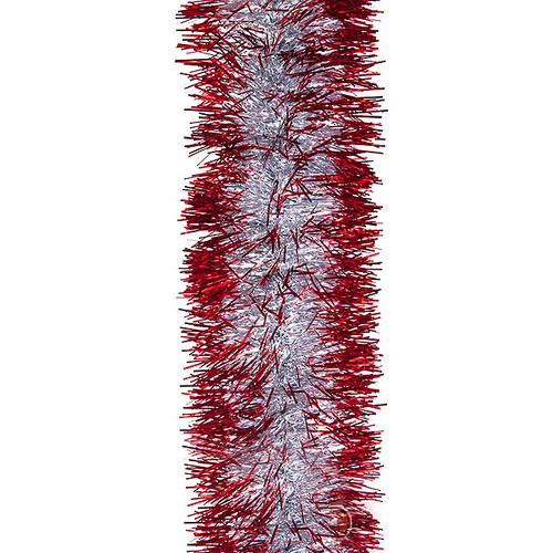 Мишура Праздничная двухцветная 2 м*95 мм серебряная с красным MOROZCO