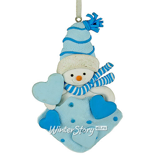 Елочное украшение Снеговик с Сердечками 12 см голубой, подвеска Forest Market