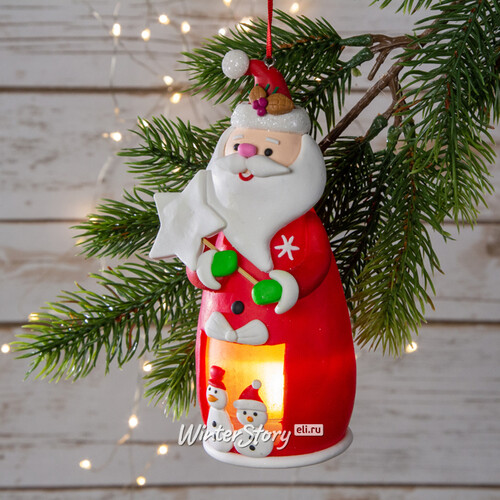 Светящаяся елочная игрушка Санта со звездочкой 13 см, подвеска Forest Market
