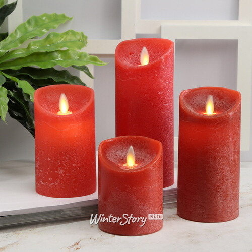 Светодиодная свеча с имитацией пламени 10 см, красная восковая, батарейка Peha