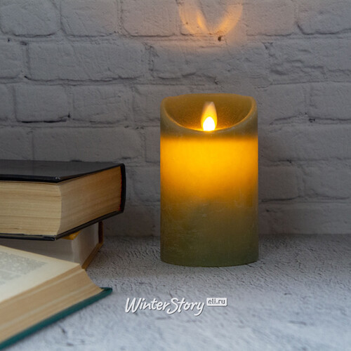 Светодиодная свеча с имитацией пламени 12.5 см, зеленая восковая, батарейка Peha