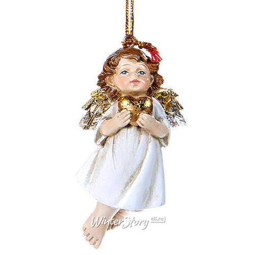 Елочное украшение "Ангел с золотыми крылышками" с сердцем, 8 см, подвеска Goodwill