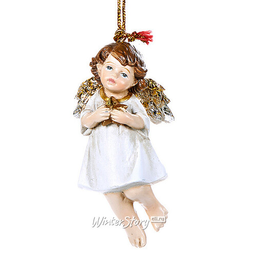 Елочное украшение Ангел с Золотыми Крылышками со звездой 8 см, подвеска Goodwill