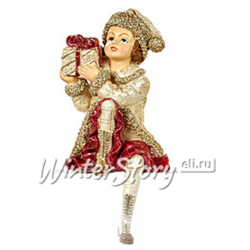 Статуэтка "Сидящая молодая леди в красно-бежевой одежде, с подарком", 18 см Goodwill