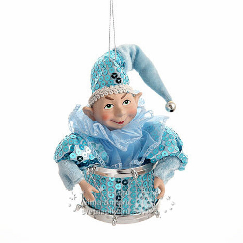 Елочное украшение Веселый Эльф с барабаном 18 см голубой, подвеска Царь Елка