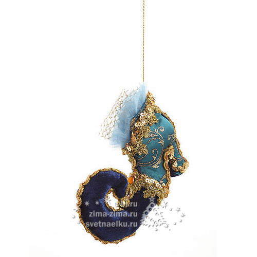 Елочное украшение "Сказочный башмачок", синий с золотом, подвеска Царь Елка