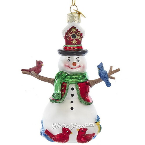 Стеклянная елочная игрушка Снеговик - Лесной любимец 13 см, подвеска Kurts Adler