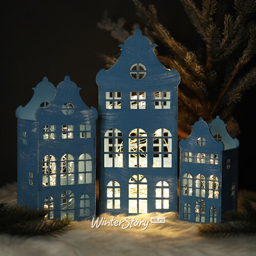 Декоративный домик Амстердам 37 см голубой Christmas Apple