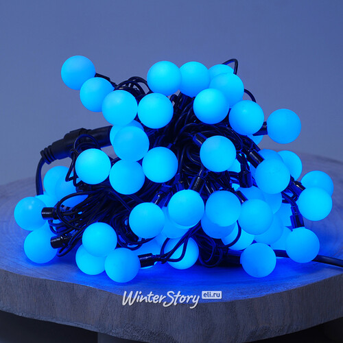 Светодиодная гирлянда Мультишарики 25 мм 100 синих LED ламп 15 м, черный ПВХ, соединяемая, IP44 Snowhouse