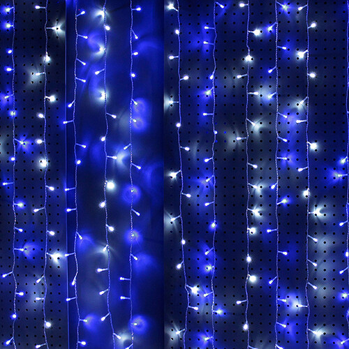 Светодиодный дождь 2.4*1.5 м, 500 холодных белых/синих LED ламп, прозрачный ПВХ, соединяемый, IP44 Snowhouse