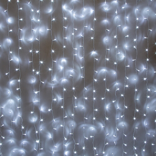 Гирлянда штора Quality Light 2*2 м, 400 холодных белых LED, прозрачный ПВХ, соединяемая, IP20 BEAUTY LED