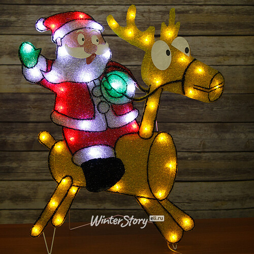 Светящееся панно Санта на олене 61*67 см, холодные белые LED, на подставке, IP44 Snowhouse