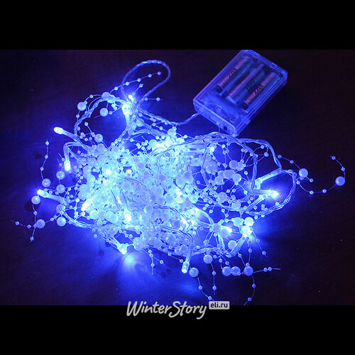 Светодиодная гирлянда на батарейках Жемчужины 30 синих LED ламп 2.4 м, прозрачный ПВХ, IP20 Snowhouse