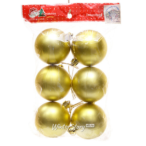 Набор пластиковых матовых шаров 6 см золото, 6 шт Winter Deco
