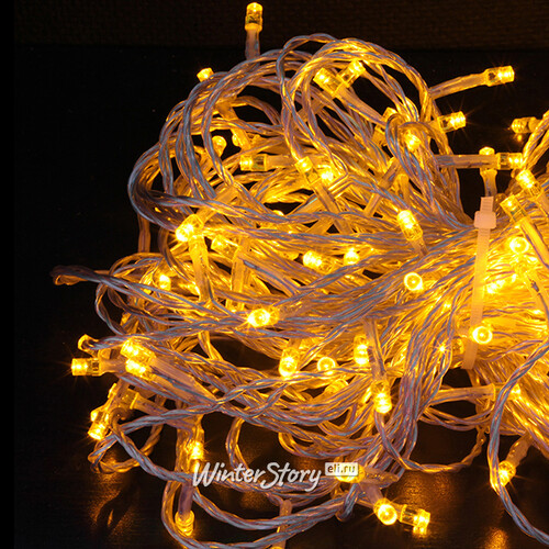 Светодиодная гирлянда Quality Light 100 желтых LED ламп 10 м, прозрачный ПВХ, соединяемая, IP44 BEAUTY LED