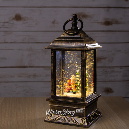 Новогодний фонарик Снежная метель с Сантой 27 см, LED подсветка, на батарейках Peha