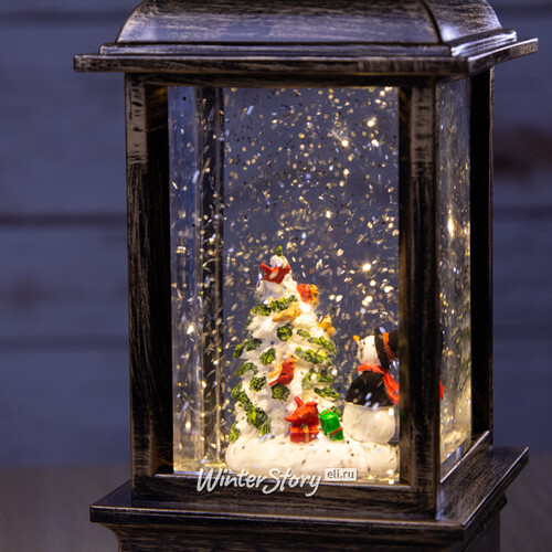 Новогодний фонарик Снежная метель со Снеговиком 27 см, LED подсветка, на батарейках Peha