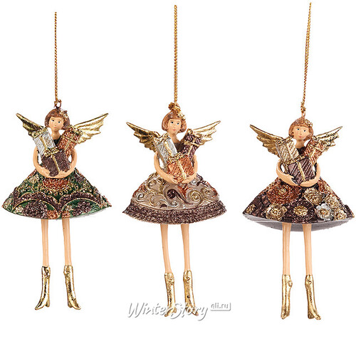 Елочное украшение "Ангел в вечернем платье с подарками" с завитками, 11 см, подвеска Goodwill